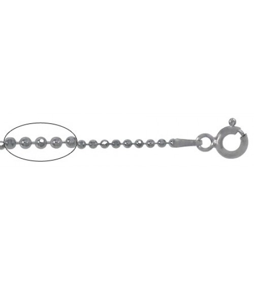 1.5mm Rhodium Plated Diamond Cut Bead Chain, 16" - 20" Length, Sterling Silver